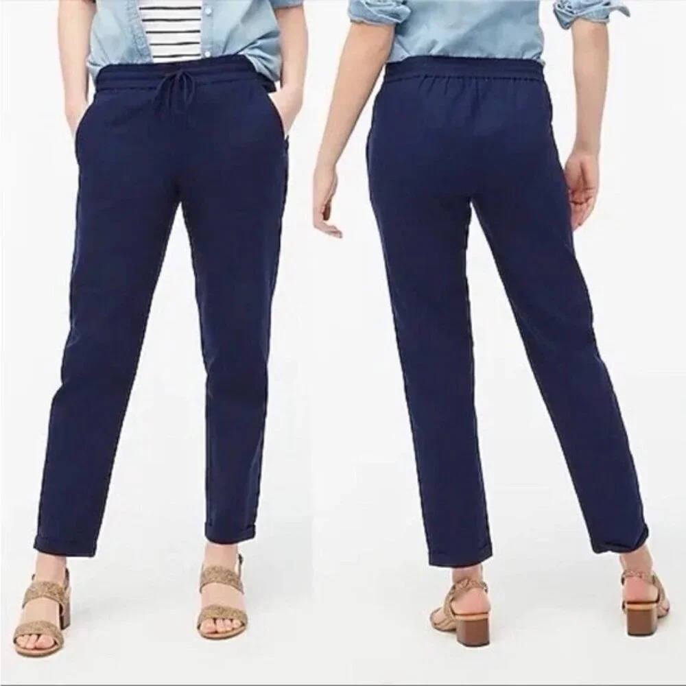 J. Crew navy Linen-cotton blend drawstring pant 2
